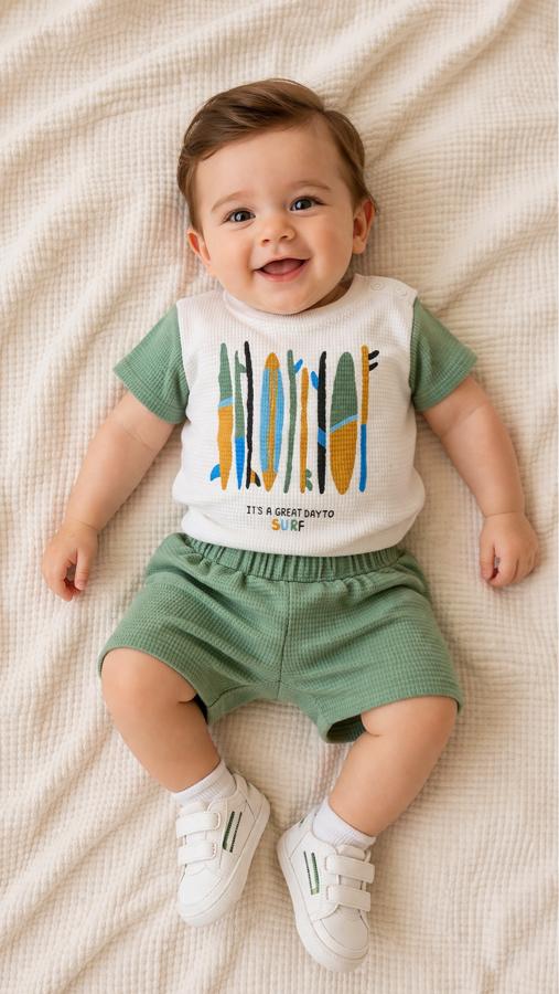 Erkek bebek 6-9 aylık şortlu takım