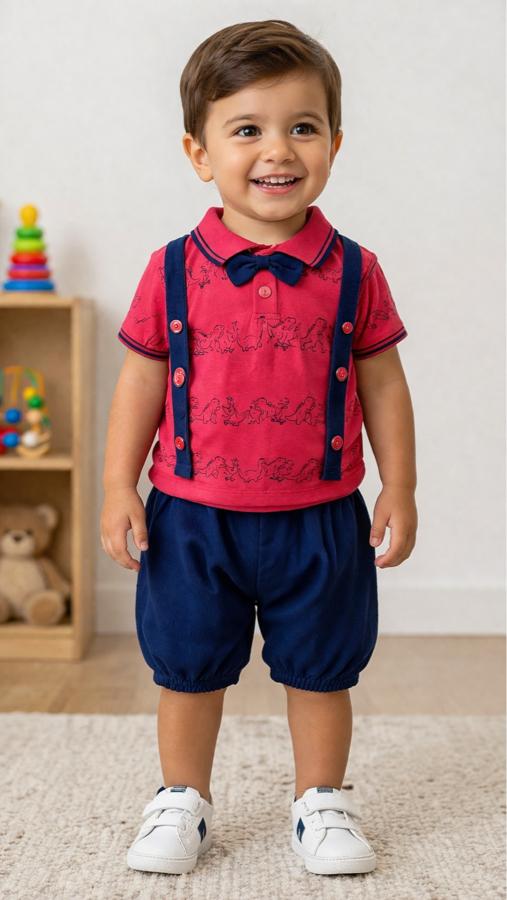 Askılı ve papyonlu poplin gömlek dokuma şortlu takım