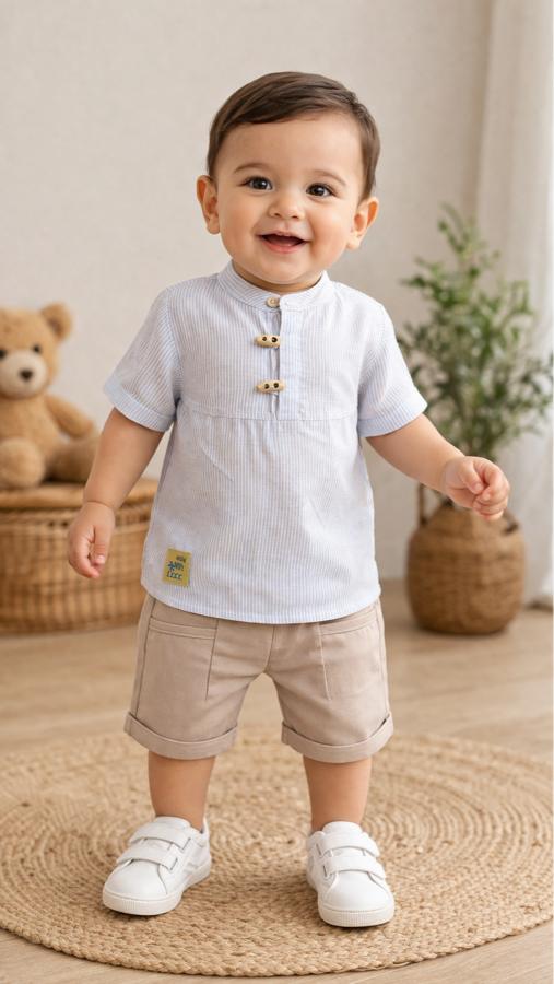 Çizgili gömlek şortlu takım