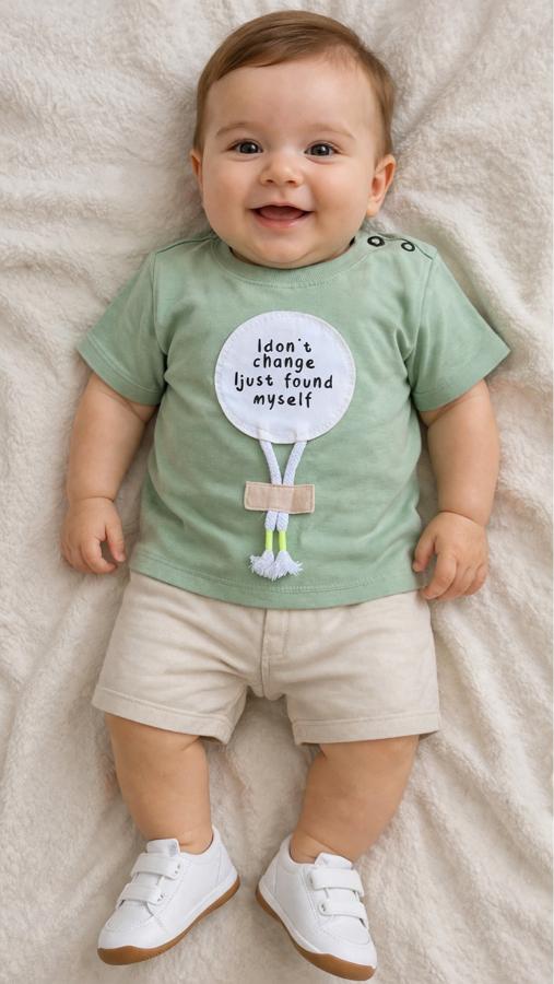 Muslim kumaş şortlu erkek bebek takım