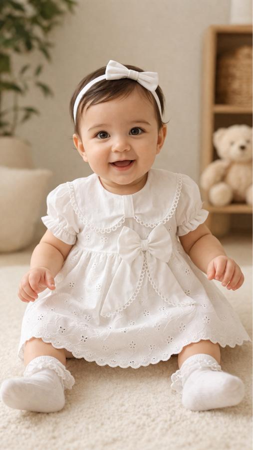Dantel detaylı kız bebek elbise