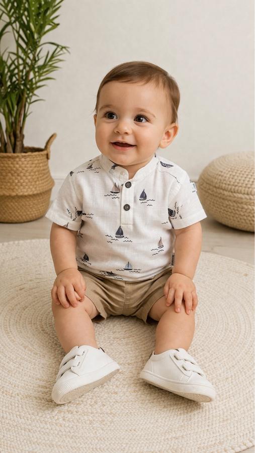 Hakim yaka müslin erkek bebek takım