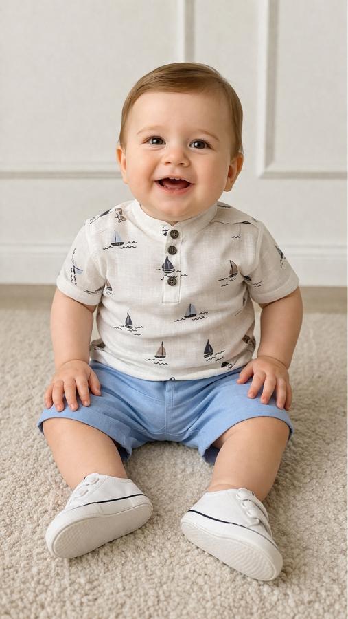 Hakim yaka müslin erkek bebek takım