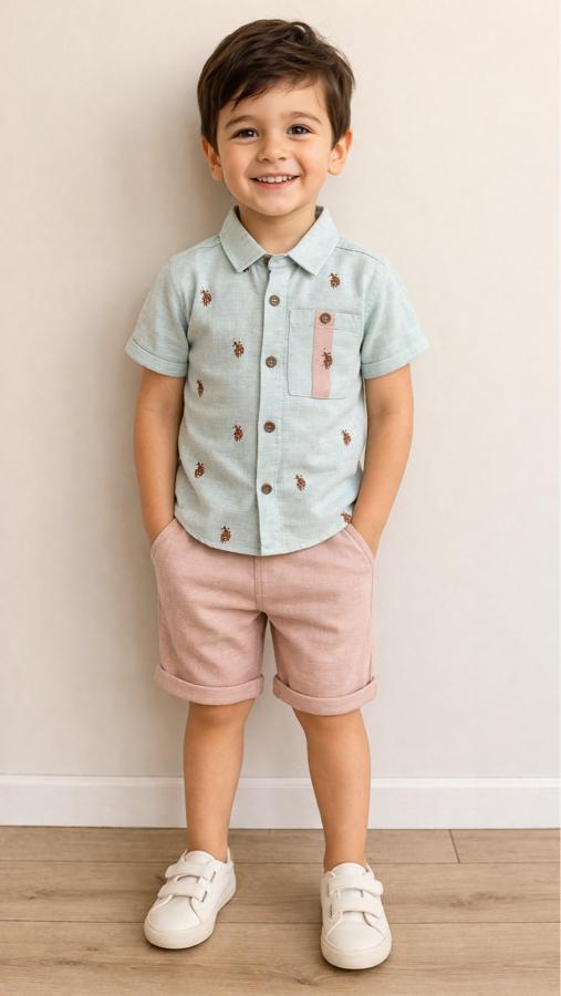 Kısa kollu gömlek şortlu takım