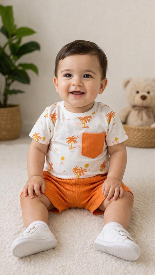 Palmiye baskılı tişört şortlu takım