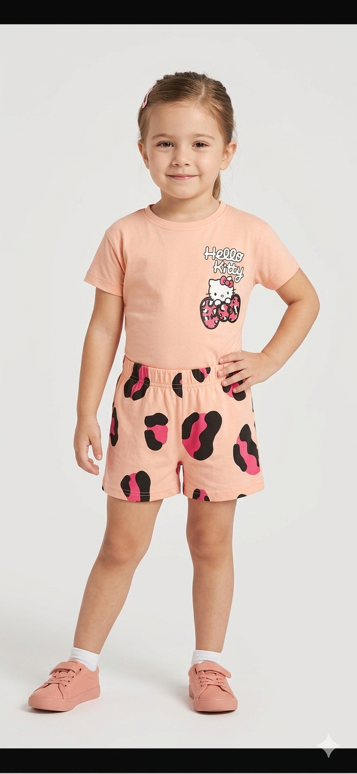 4-10 yaş arası Hello kitty şortlu takım