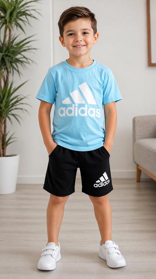 Mavi renkli tişört Adidas şortlu takım