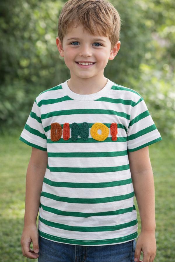 3-9 yaş arası yeşil çizgili erkek çocuk tişört