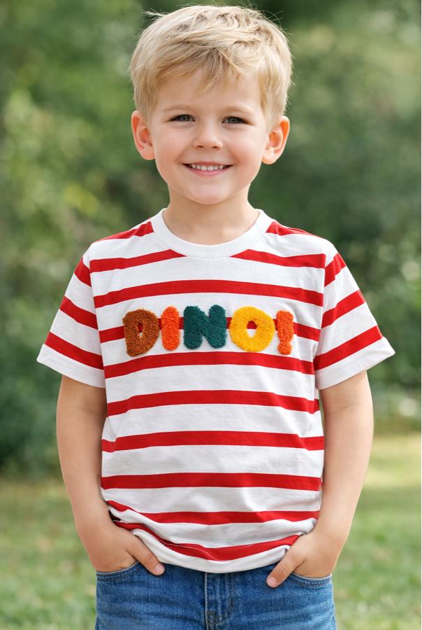 3 ve 11 yaş kırmızı çizgili erkek çocuk tişört