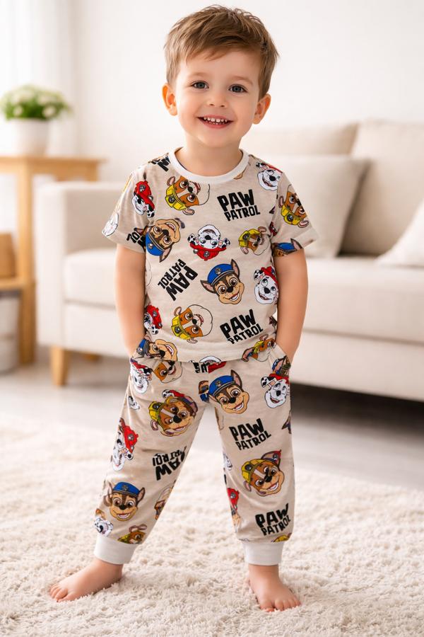 2-7 yaş arası Bej renkli çocuk pijama takım