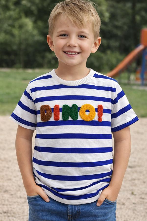 4-11 yaş arası mavi çizgili erkek çocuk tişört