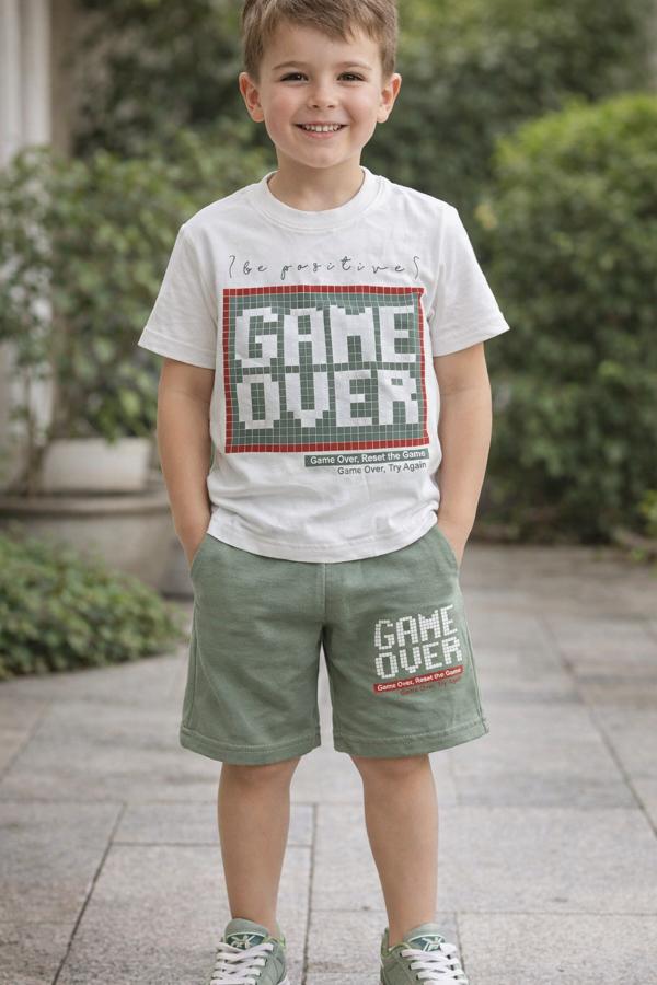 3-10 yaş arası pamuk kumaş game over takım