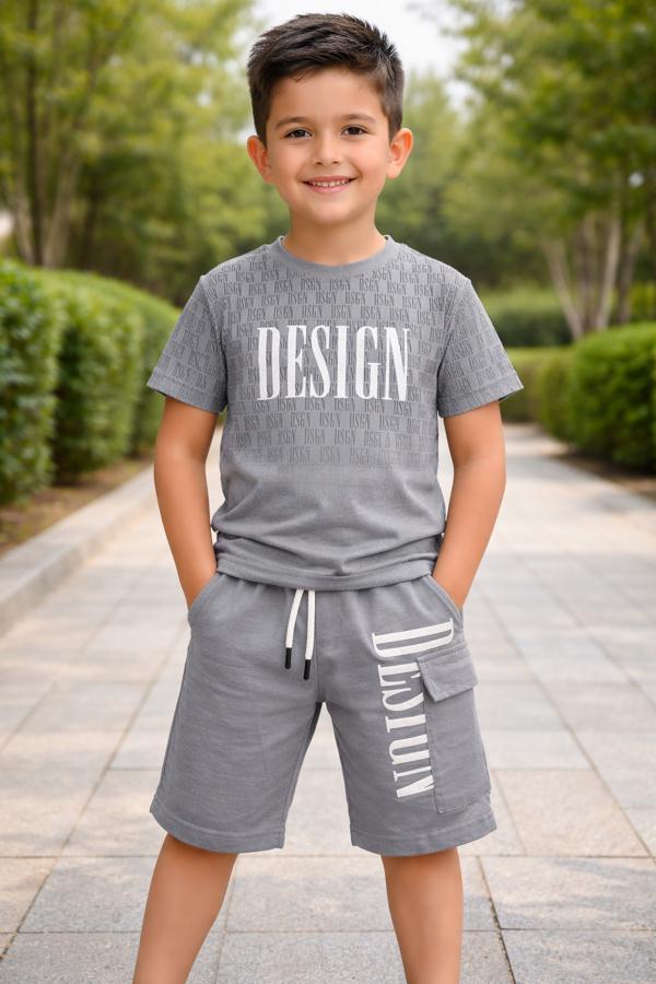 5-12 yaş arası DESIGN yazılı şortlu takım
